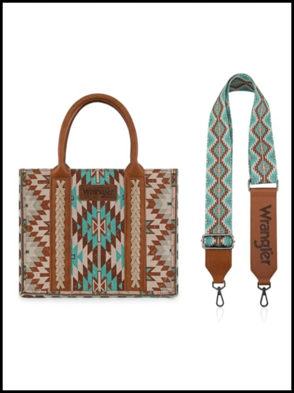 Western Aztec Tote Bag with Leather Handles & Guitar Strap